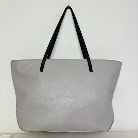 NINE WEST Vintage 90s Y2K faux leather light grey minimalist neutral tote bag - Picture 3 of 16